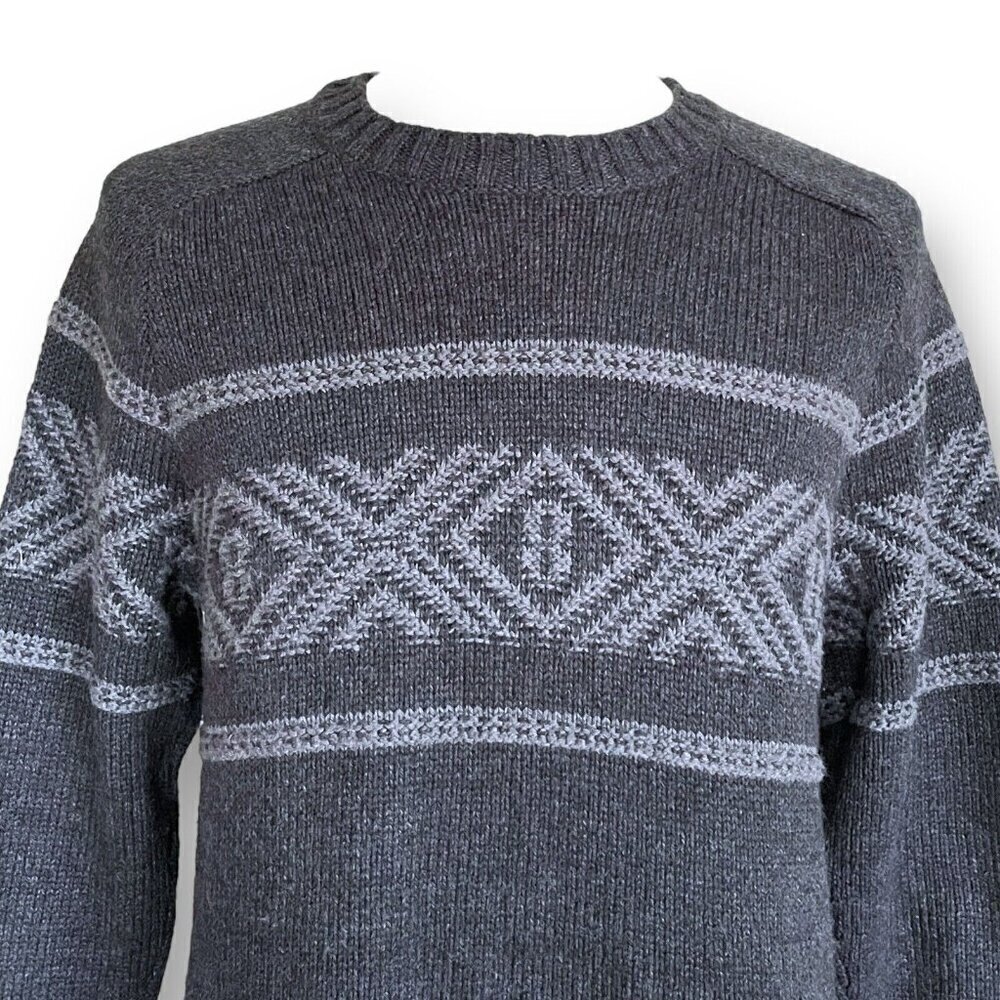 Eddie Bauer Mens Sweater Sz Large Gray Cotton Wool Ski Nordic Knit Pullover - Picture 4 of 7